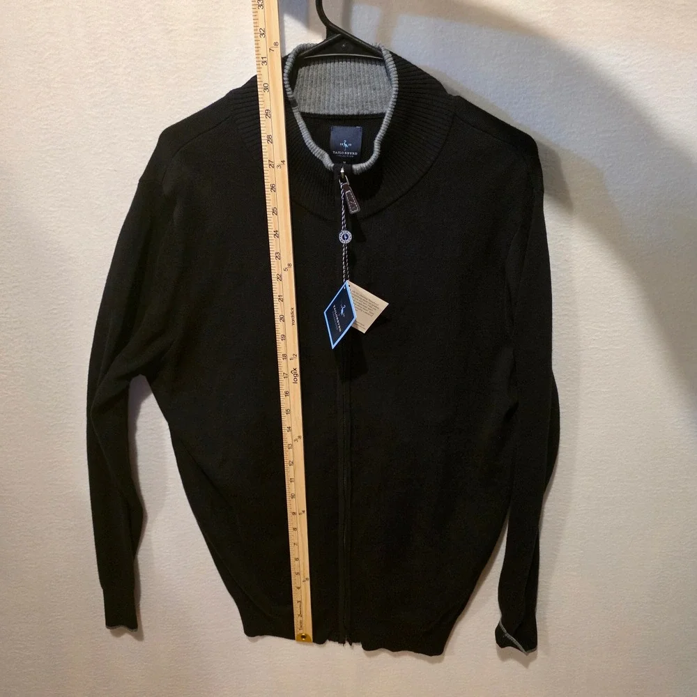 Tailorbyrd Full Zip Cardigan Men M Black Mock Neck Cotton Rayon Knit Sweater